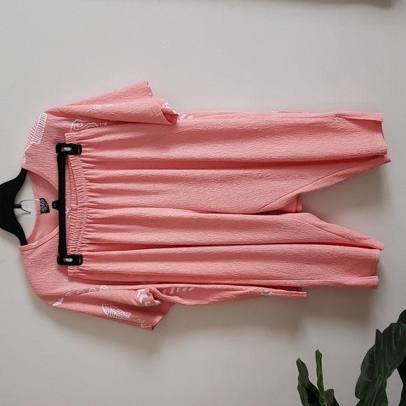 Vintage made USA rock fish print crinkle fabric pant suit/dress Coastal Grandma - Picture 2 of 11